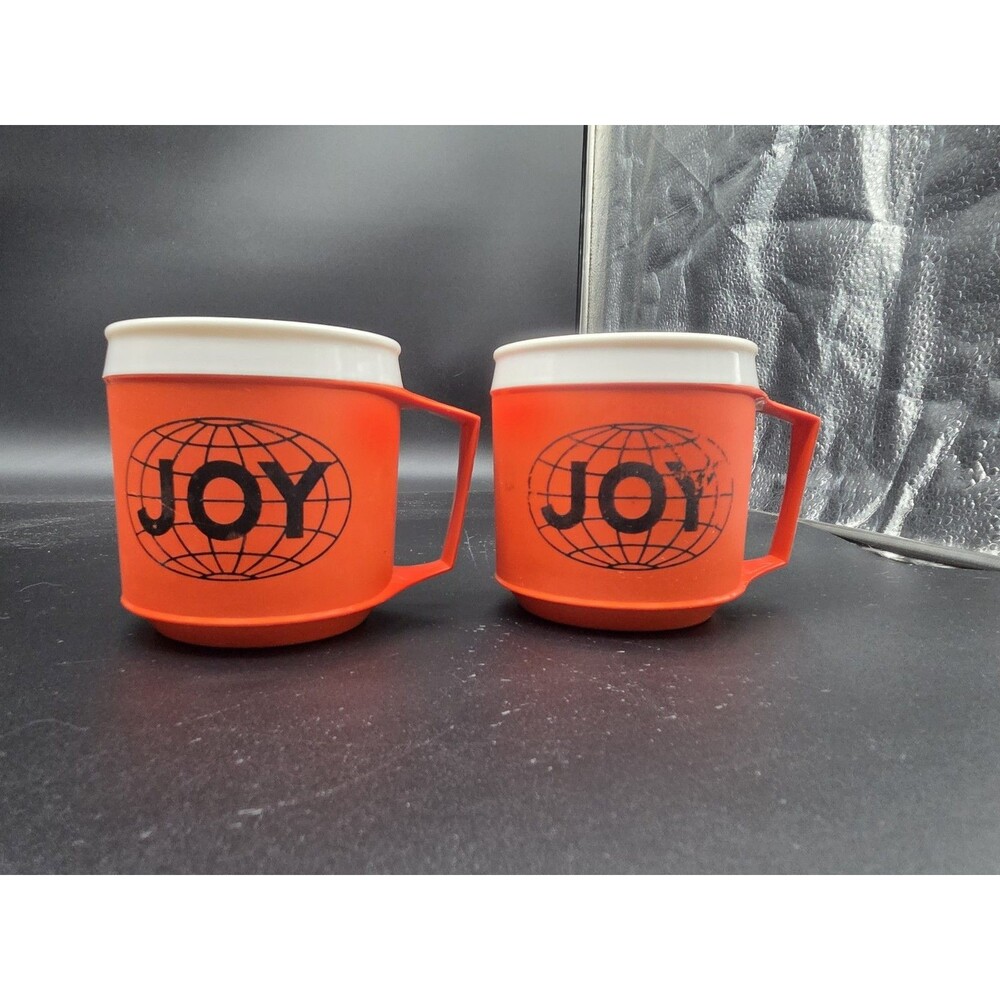 Set Of 2 Vintage Aladdin Plastic Mugs Joy Logo